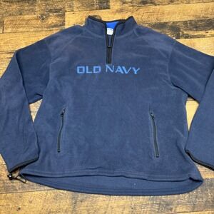 Vtg Old Navy Fleece Pullover Sweatshirt Quarter Zip Pockets XXL Blue‎ spellout